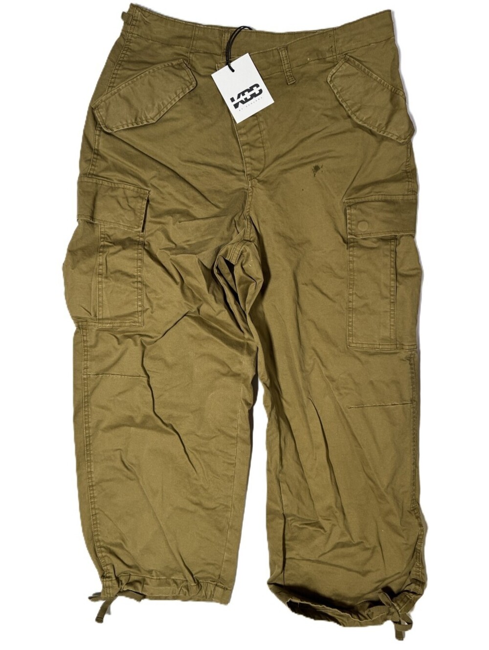 KBB by Kahlana Cargo Jogger Mid Rise Straight Leg Asymmetrical Tan Pants Size M